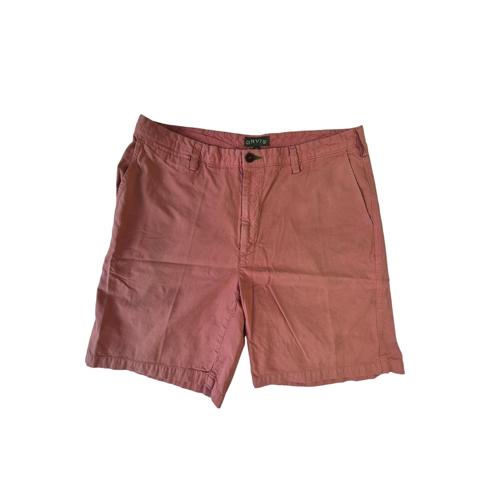 Orvis Men's 38 Pima Cotton Chino Shorts Coral Red Flat Front Classic Fit